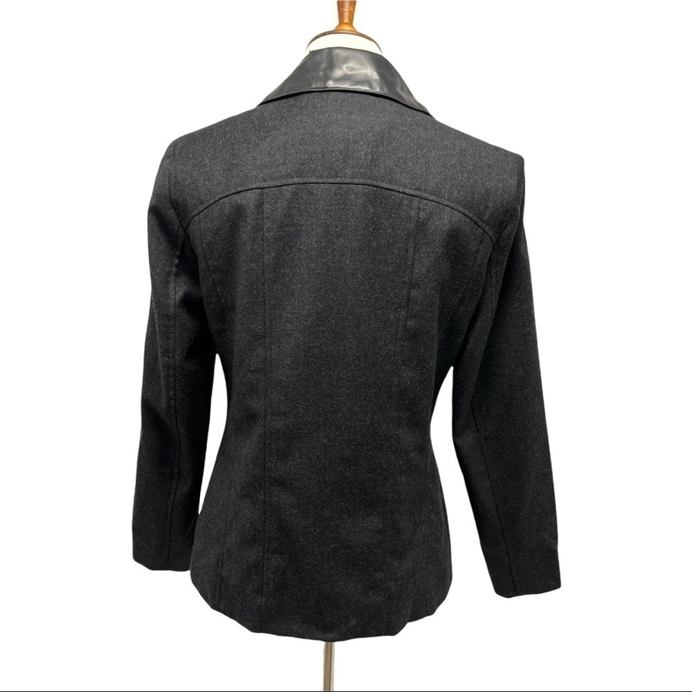 Sandro Wool Black Zip Front Jacket Vegan Leather Trim Classic Blazer Women Med - Picture 5 of 13